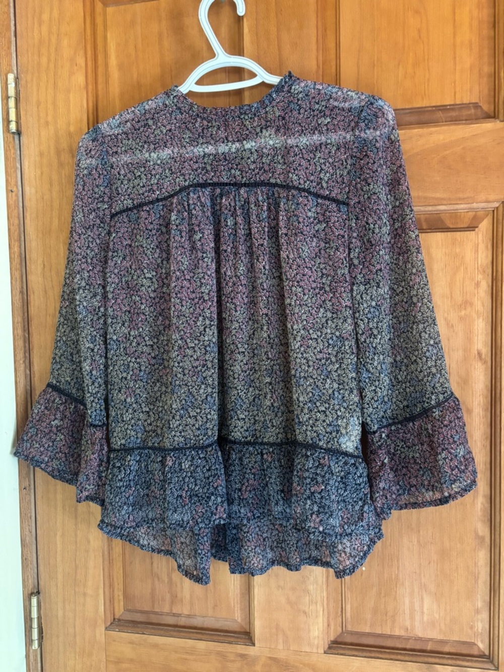Lucky Brand Floral Crinkle Blouse - Mulberry & Black